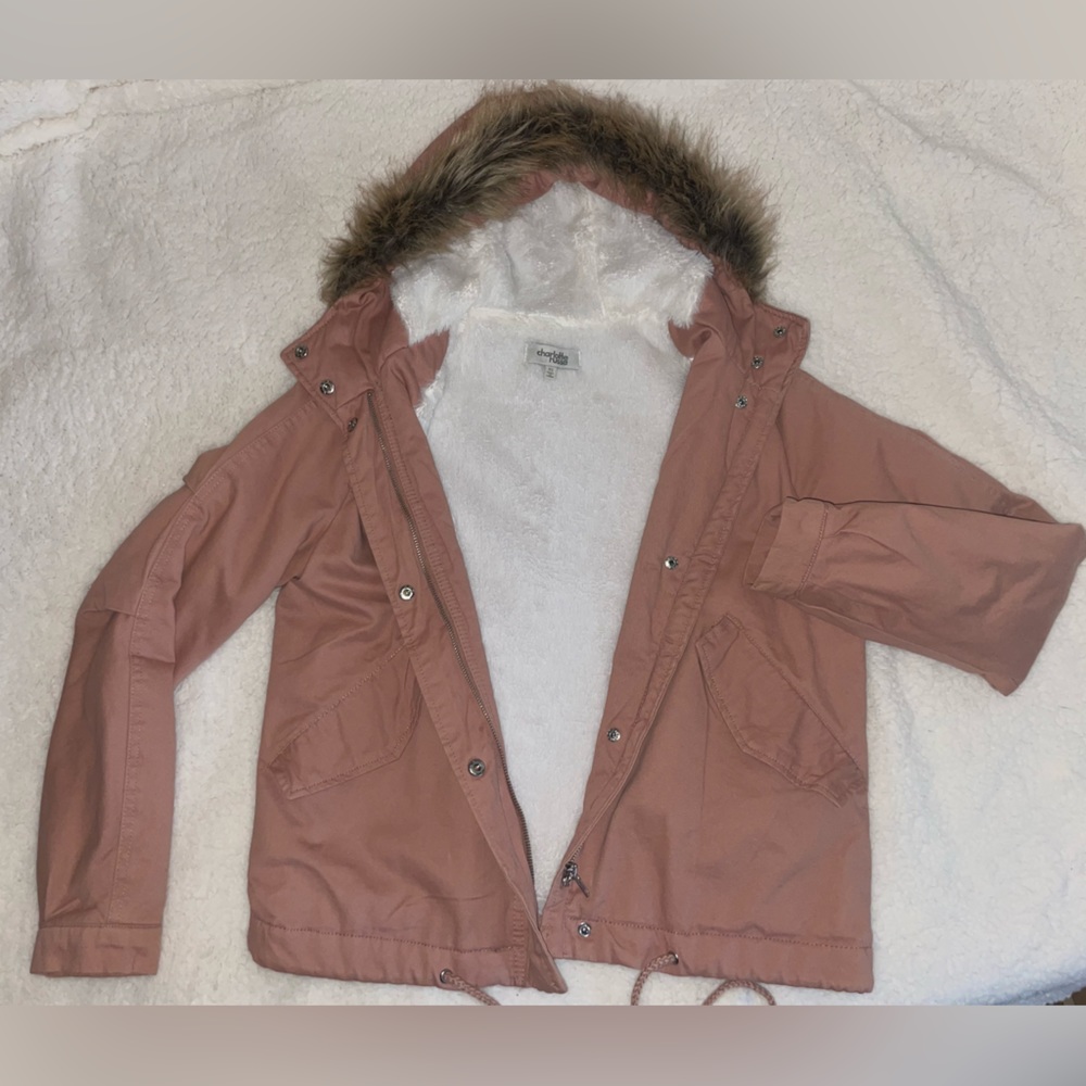 Mauve Fur Lined Hoodie Jacket